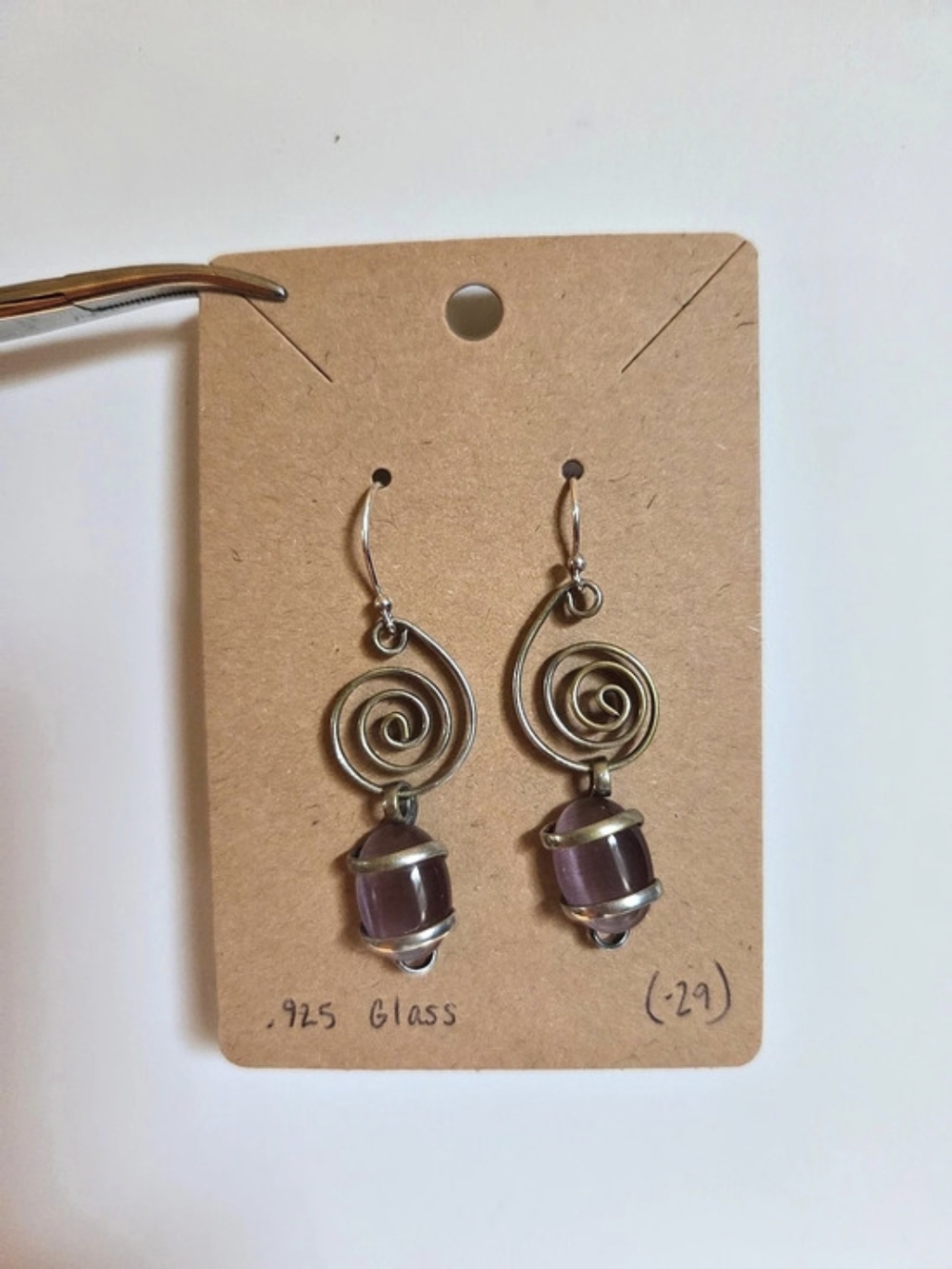 Handmade Sterling Silver And Glass Spiral Drop Earrings
